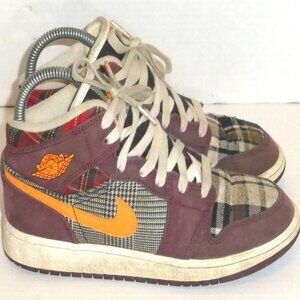Nike Air Jordan 1 Mid SE Youth Maroon Plaid GS Sneakers Size: 4.5Y FD5460-608